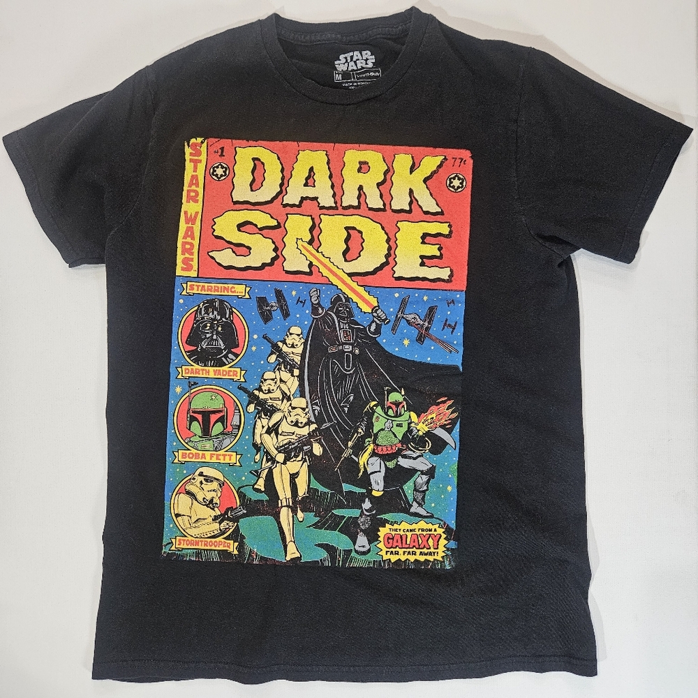 Star Wars T-shirt Mens Medium Black Dark Side Retro Darth Vader Comic Graphic